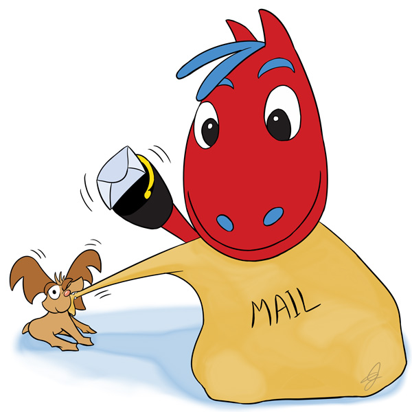 Dorse and Doose holding a mail bag - Contact GudFit Entertainment